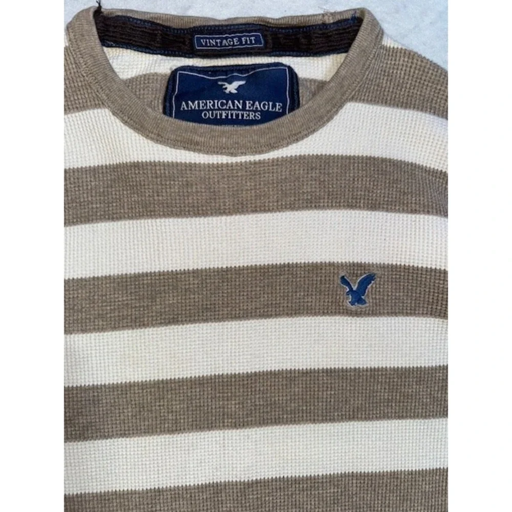 Vintage Y2K‎ Grunge Preppy Hollister Shirt Long Sleeve LRG Waffle Striped Brown